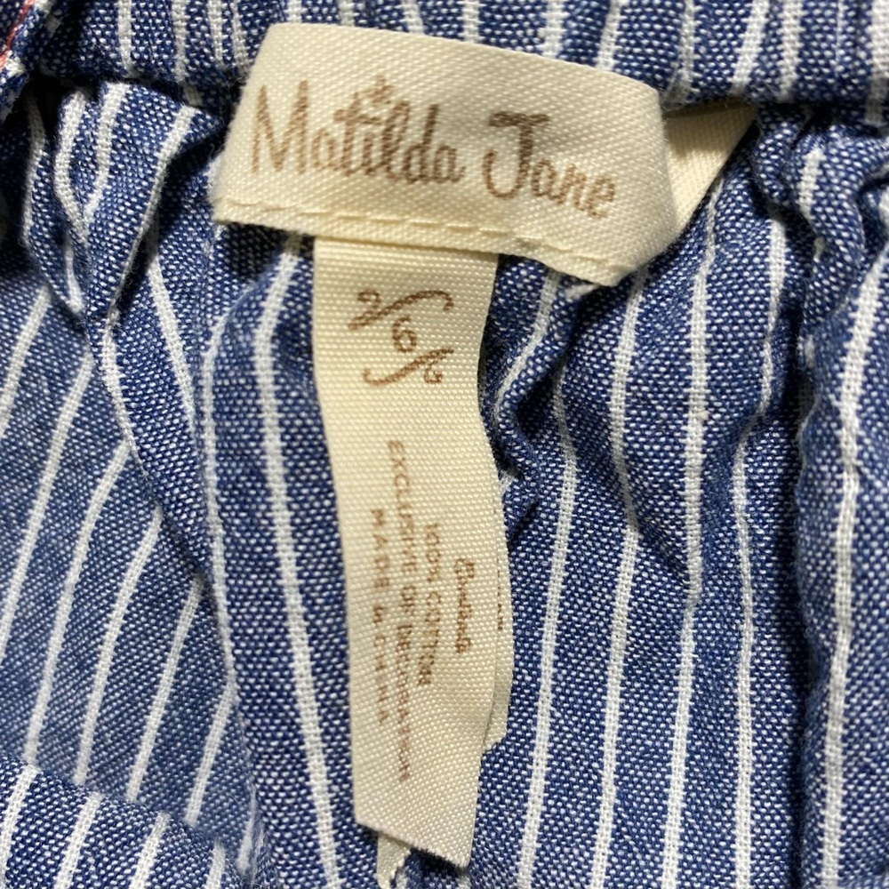 Matilda Jane Girls Striped Chambray Suspender Skirt Size 6 Blue White Pink - Picture 6 of 11
